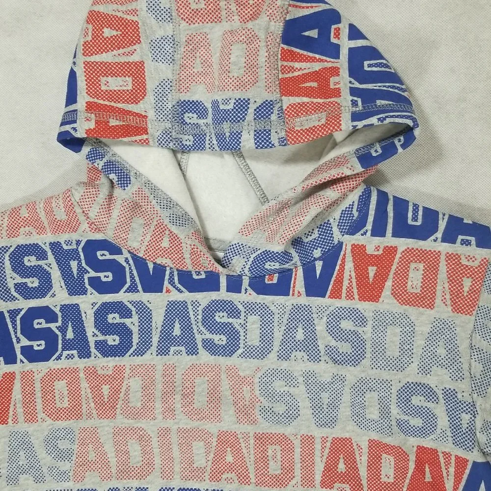 Adidas Boys Size Large Hooded Sweatshirt Pullover‎ Grey Pockets Drawstring Logo